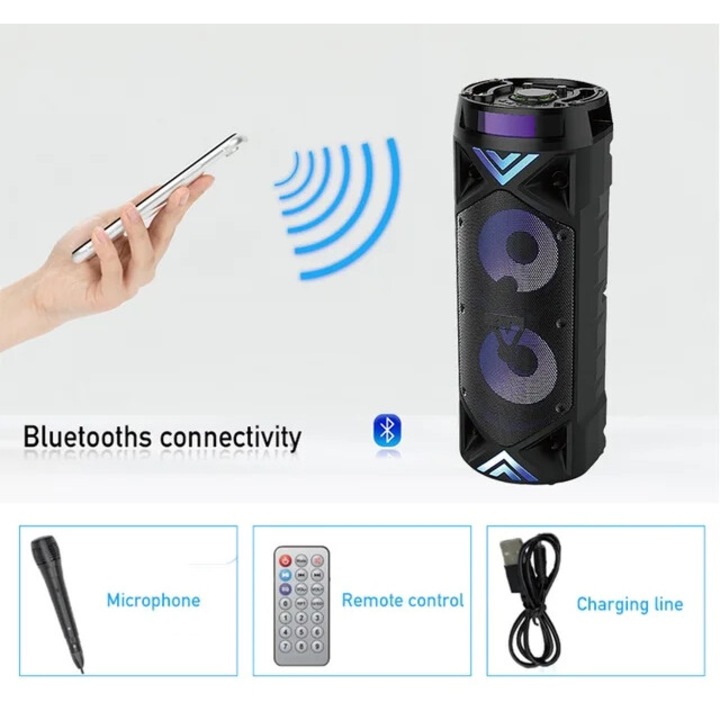 Hordozható hangszóró, Bluetooth hangfal mikrofonnal és távirányítóval, 30W_4