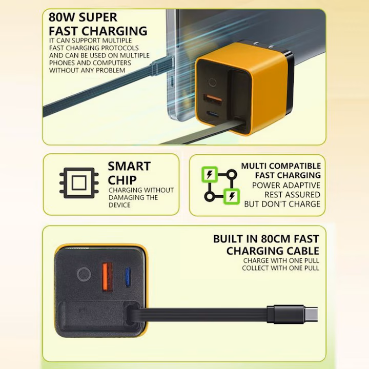 3 az 1-ben 80w töltő beépített 80cm es C kábellel fehér_2